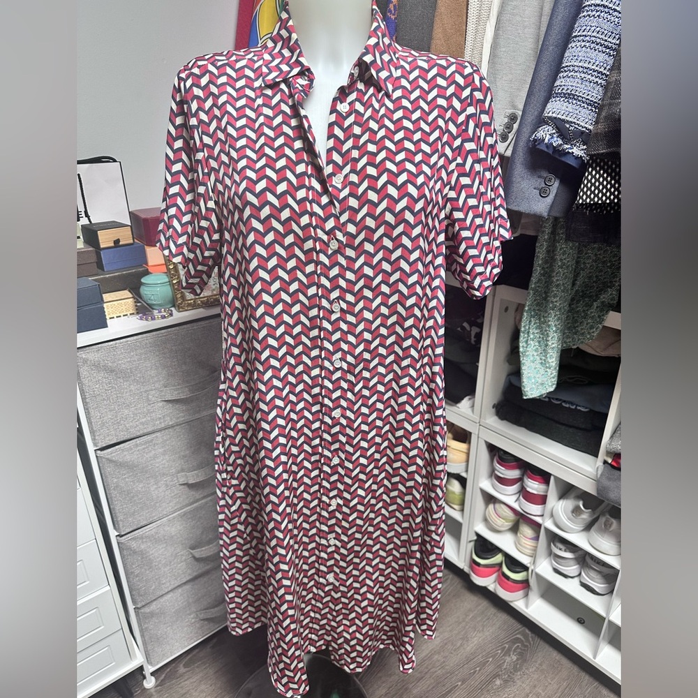 Maxmara Weekend Magnete Chevron Flare Shirtdress in Brick Red